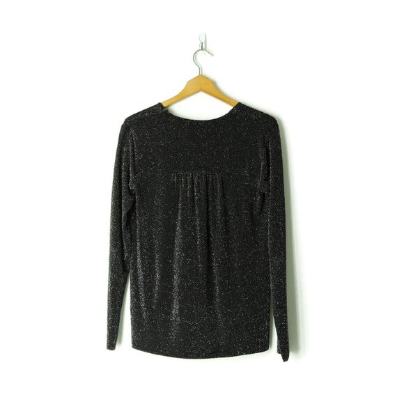 Bailey 44 black silver metallic shimmery dressy long sleeve stretch top sz S - Picture 3 of 9